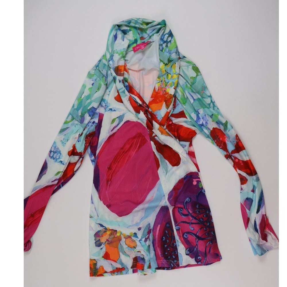 Claire Desjardins Abstract Floral Draped Cowl Neck Top Multi Large NEW